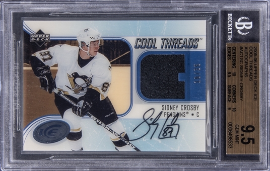 2005-06 Upper Deck Ice Cool Threads Autographs #ACTSC Sidney Crosby Signed Jersey Rookie Card (#10/35) - BGS GEM MINT 9.5/BGS 10